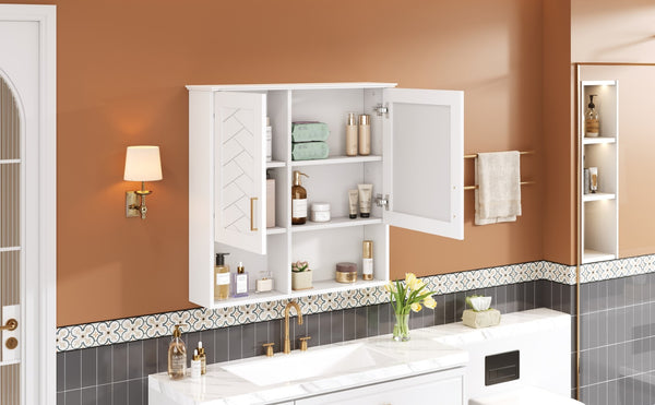 English Elm 2-in-1 Matte Wall Mounted Medicine Cabinet Soft Close Mirror Storage for Bathroom Vanity White N710P389456K