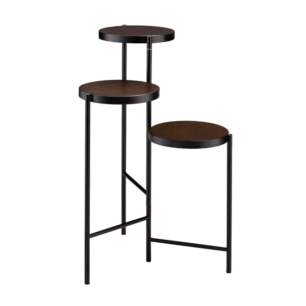 English Elm Multi-Tiered Foldable Plant Stand with Metal Frame and Wooden Round Tiers, 3-Tier Display, Black Finish — Stylish Indoor Outdoor Organizer B016P317039