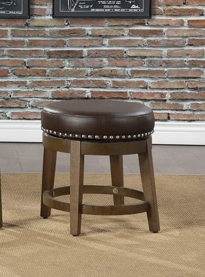 English Elm Round Swivel Stool Set of 2 with Black Faux Leather Seat, Nailhead Trim & Solid Wood Legs, 19.5" H Brown 35.75 L x 21 W x 9.75 H B011P201564