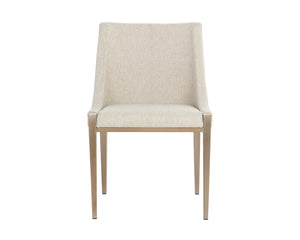 Sunpan Dionne Dining Chair - Modern Elegance with Textured Fabric and Antique Brass Stainless Steel Legs Monument Oatmeal
