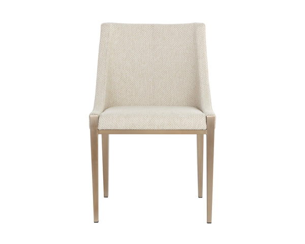 Sunpan Dionne Dining Chair - Modern Elegance with Textured Fabric and Antique Brass Stainless Steel Legs Monument Oatmeal