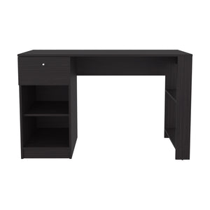 English Elm Menlo Black Engineered Wood Desk with Drawer & Open Shelves, Compact Office Table for Small Spaces B092P254744