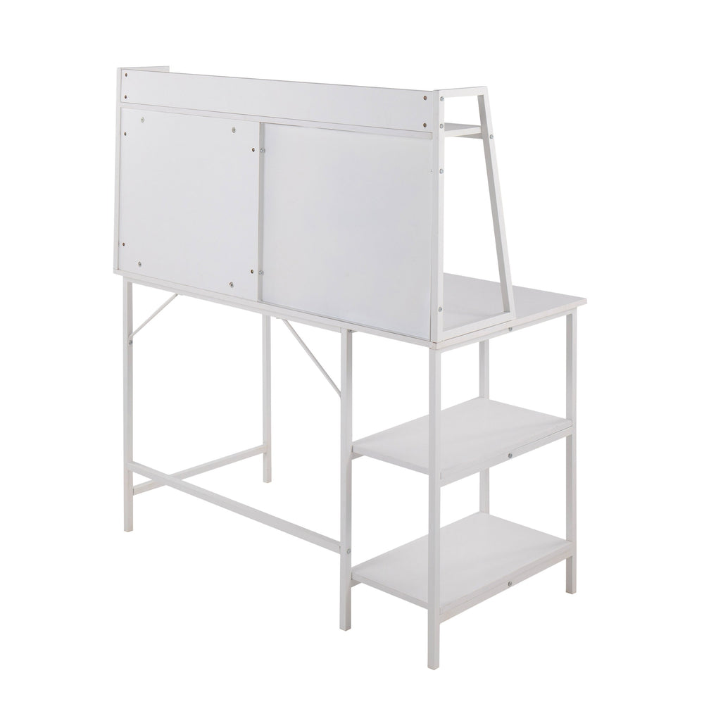 English Elm Geo Shelf Contemporary Desk with White Wood Top & Steel Frame, Multi-Shelf Storage, 53"L, Modern Productivity Solution B202P223963