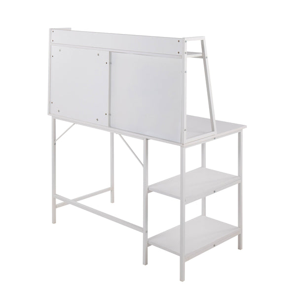 English Elm Geo Shelf Contemporary Desk with White Wood Top & Steel Frame, Multi-Shelf Storage, 53"L, Modern Productivity Solution B202P223963