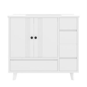 English Elm 36" Freestanding Bathroom Vanity Solid Wood Cabinet Ceramic Basin Four Drawers White W1580P382510