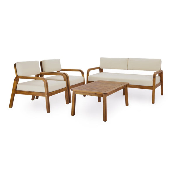 English Elm 4-pieces Acacia Wood Outdoor Conversation Set with Loveseat Chairs and Coffee Table N768P382499T_N768P382498T_2