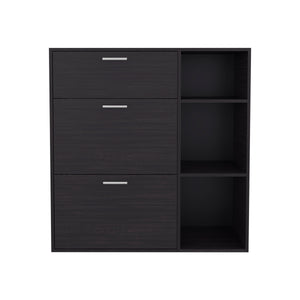 English Elm Shoe Storage Cabinet with 2 Doors 1 Drawer 3 Shelves — Slim Engineered Wood Organizer, Wengue Finish Black 43.31 L x 32.28 W x 5.91 H B097P395878