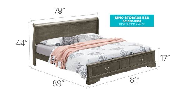 English Elm Elegant King Storage Bed In Versatile Gray Finish – Maximize Space With Timeless Style & Functionality B078S00305