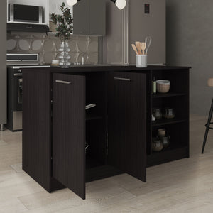 English Elm Ginger Kitchen Island with 3 Open Shelves, 2 Cabinets, 26" Prep Countertop, 33" Seating Clearance B070S00356