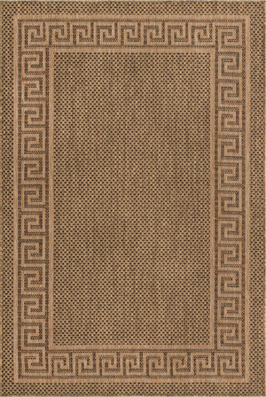 Unique Loom Outdoor Border Greek Key Machine Made Geometric Rug Brown, Light Brown/Gold 5' 3" x 8' 0"