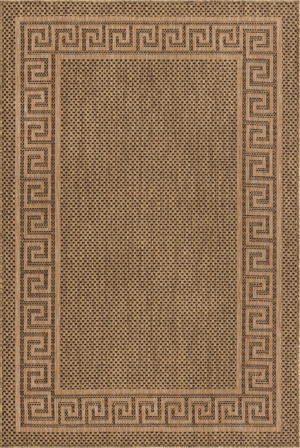 Unique Loom Outdoor Border Greek Key Machine Made Geometric Rug Brown, Light Brown/Gold 5' 3" x 8' 0"