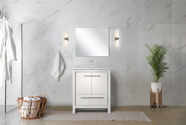 English Elm White Bath Vanity Set With Cultured Marble Top, Chrome Faucet & Coordinating 28" Mirror For Modern Style B2731S02059-GIGA