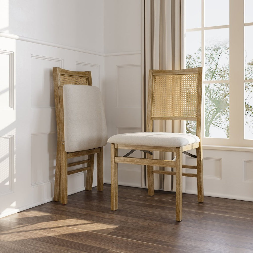 English Elm Scandinavian Solid Wood Dining Chairs with Woven Rattan Back Cushioned Seat Set of 2 W395P317025