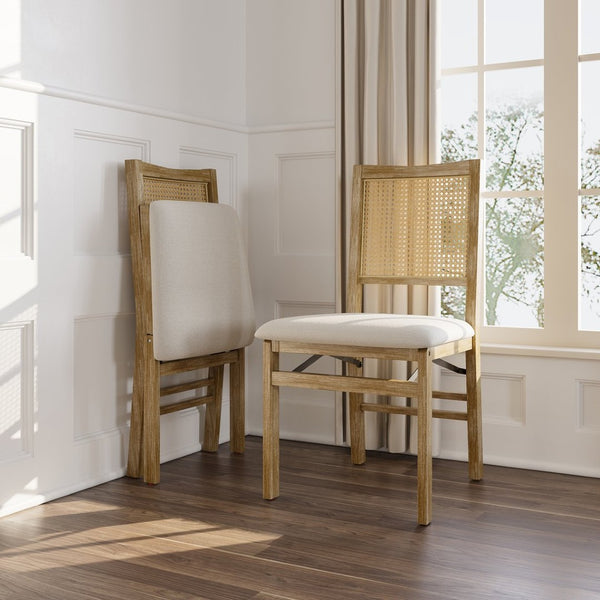 English Elm Scandinavian Solid Wood Dining Chairs with Woven Rattan Back Cushioned Seat Set of 2 W395P317025