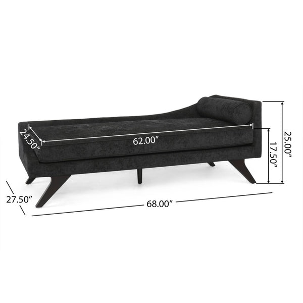 English Elm Chaise Lounge Mid-century Polyester Upholstered Birch Wood Legs Living Room Accent 68108.00BLK