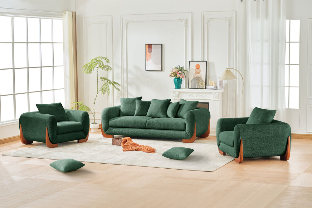 English Elm Upholstery Sherpa Tweed Single Arm Lounge Chair with Removable Cushion, Oak Legs, Deep 27.5" Seat W2817S00005