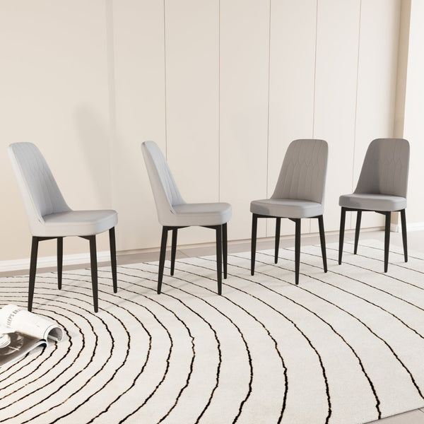 English Elm A Set of 4 Mid-century Pu Leather Dining Chairs with Cushioned Seats Metal Legs W3732P412265