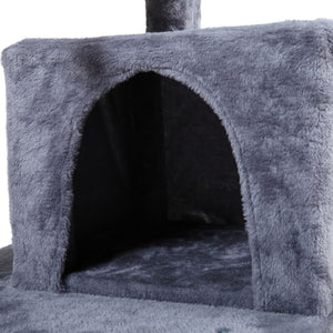 English Elm Double-layer Cat Tree with Sisal Ladder Flannel Houses and Pompom Toy for Small Spaces W2181P357568