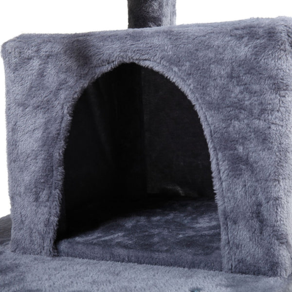 English Elm Double-layer Cat Tree with Sisal Ladder Flannel Houses and Pompom Toy for Small Spaces W2181P357568