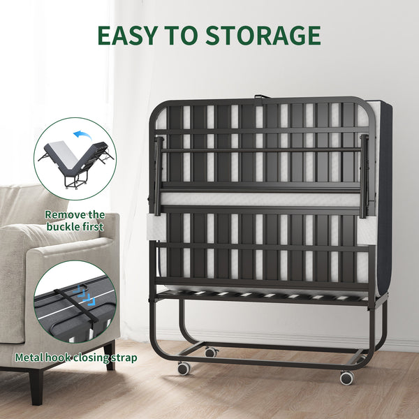 English Elm 75" Extra Long Folding Bed for Tall People with 5" Memory Foam, 450lb Steel Frame, Wheels, Portable Rollaway Comfort T2398P290413