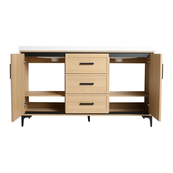 English Elm 60" Freestanding Bathroom Vanity With Double Sink, Soft-Close Doors & Drawers In Original Oak Finish P2 W1972P315237-GIGA