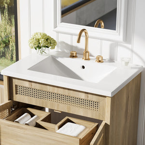 English Elm Christopher Knight Home® - 30-Inch Walnut Vanity with Seashell Resin Sink, Flip-Up Organizer, Soft-Close Doors & Legs Natural Wood N765P33418384B