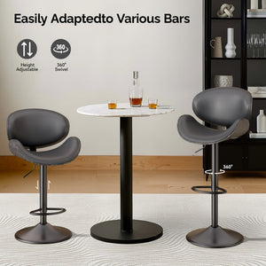 English Elm Swivel Bar Stools Set Of 2 - Adjustable Height, 360° Swivel, Grey Pu Leather Comfort For Kitchen T3950P394490-GIGA