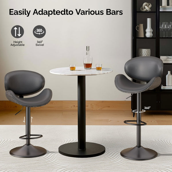 English Elm Swivel Bar Stools Set Of 2 - Adjustable Height, 360° Swivel, Grey Pu Leather Comfort For Kitchen T3950P394490-GIGA