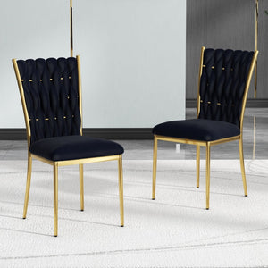 English Elm Modern Velvet Upholstered Dining Chairs Set of 2 with Electroplated Legs for Kitchen Black W210P301579