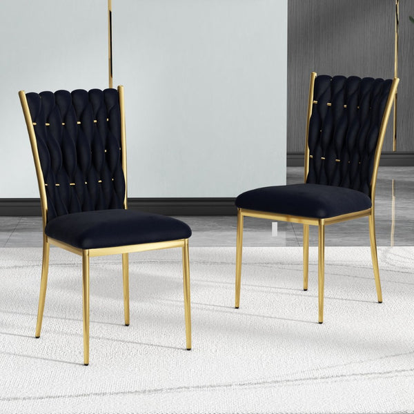 English Elm Modern Velvet Upholstered Dining Chairs Set of 2 with Electroplated Legs for Kitchen Black W210P301579