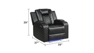English Elm BENZ Power Recliner Chair Black with LED Lights, Bluetooth Speaker, Faux Leather, One-Touch Headrest Control 659436350137
