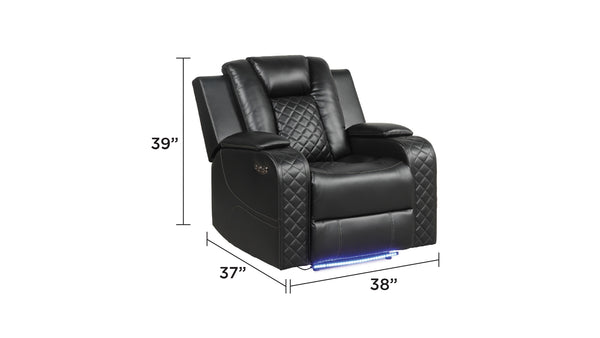 English Elm BENZ Power Recliner Chair Black with LED Lights, Bluetooth Speaker, Faux Leather, One-Touch Headrest Control 659436350137