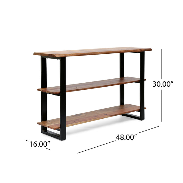 English Elm Christopher Knight Home® - MEDIA Console Table Natural Acacia & Iron Frame, Handcrafted Modern Industrial Etagere for TV Storage 69053.00
