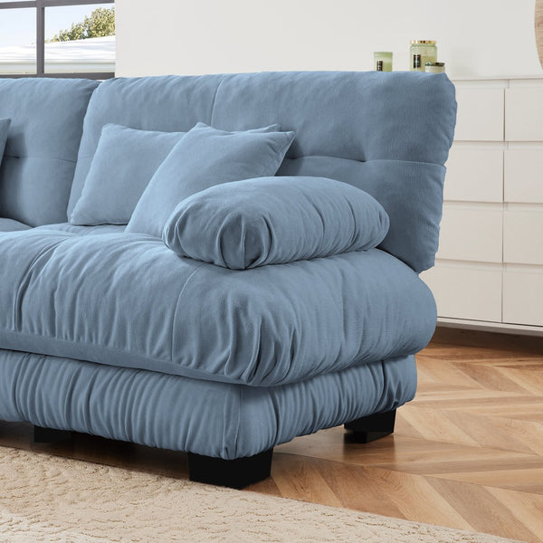 English Elm Free Modular Sectional Sofa - L-Shaped Cloud Couch With Convertible Ottoman & Chic Chenille Blue Finish W714S01179