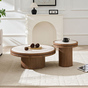 English Elm 19.49 Inch Round Sintered Stone Top Mdf Pedestal Side Table for Modern Living Spaces W876P460750