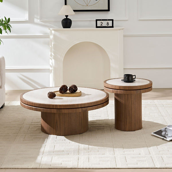 English Elm 19.49 Inch Round Sintered Stone Top Mdf Pedestal Side Table for Modern Living Spaces W876P460750