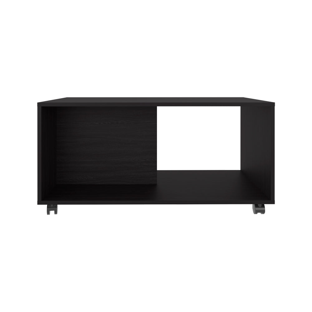 English Elm Western Grove Coffee Table in Black Engineered Wood with Open Shelf, Casters & Durable Finish B092P254739