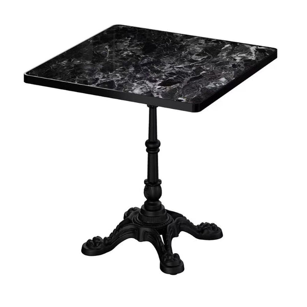 English Elm Marble-look Sintered Stone Square Bistro Table with Heavy Cast Iron Pedestal Base Black W3316S00037
