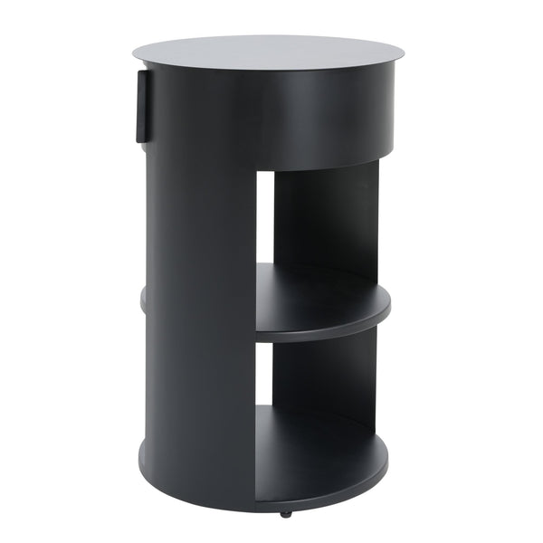 English Elm Christopher Knight Home® - Indoor 3-Tier Metal Round Side Table with Sliding Door Cabinet, Sturdy Iron, No-Assembly Modern Chic Matte Black N772P301522B