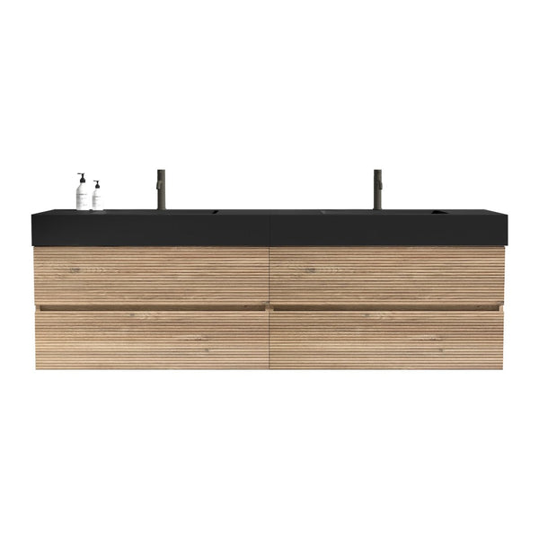 English Elm Galan 72 Inch Double Sink Vanity Fluted Wood Quartz Top Freestanding Bathroom Cabinet W1865S00169