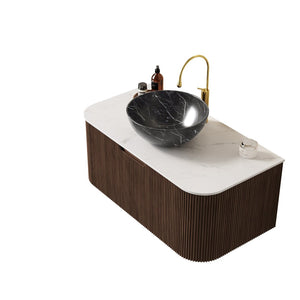 English Elm Dina Floating Bathroom Vanity Sintered Stone Top Glass Basin Striped Plywood Cabinet W2615S00278