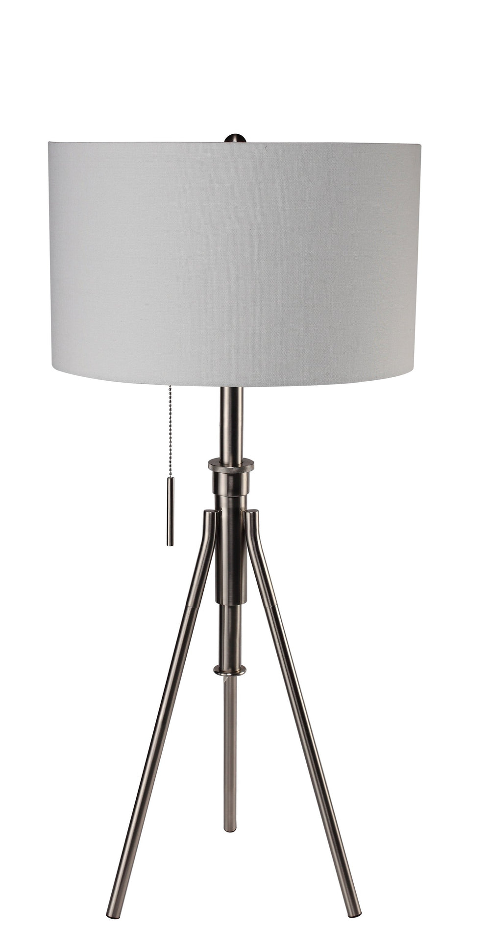 English Elm 32-37"H Adjustable Tripod Table Lamp with Soft White Fabric Shade, Brushed Nickel Base & Pull-Chain Light B080P236820