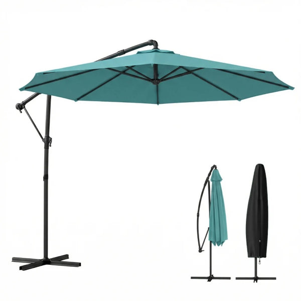 English Elm Large Offset Cantilever Patio Umbrella with 360 Rotation Tilt and Uv Protection Sky Blue T3971P466752