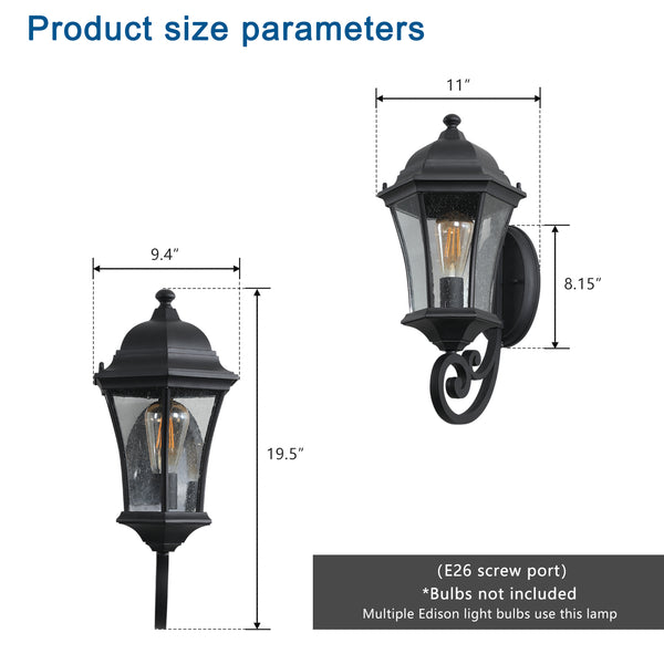 English Elm 1-Pack Vintage Wall-Mounted Outdoor Lantern Light - Matte Black Rustproof Sconce with Bubble Glass, E26 Compatible, Weatherproof W2312P368730