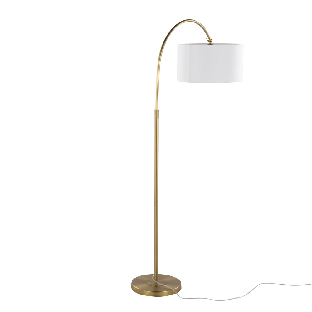 English Elm Salon Reader 63" Arched Gold Floor Lamp with White Linen Drum Shade, Contemporary Accent Light, UL Listed B202P223992