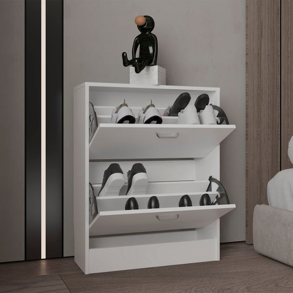 English Elm Inola Modern Two-Door Shoe Rack Cabinet with Adjustable Shelves, Kronos Finish, Compact Entry Storage B200P361999