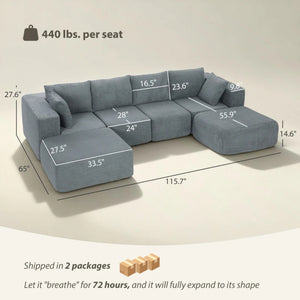 English Elm Modern Six Module U-shape Sectional Sofa with Velvet Feel Fabric for Living Rooms T3971S00105