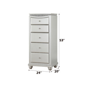 English Elm Maverick Platinum Finish Dresser with 9 Drawers, Crystal Knobs, Rhinestone Inlay, Felt Top Drawer - Luxurious Storage Silver 53 L x 25 W x 21 H B2726P247646