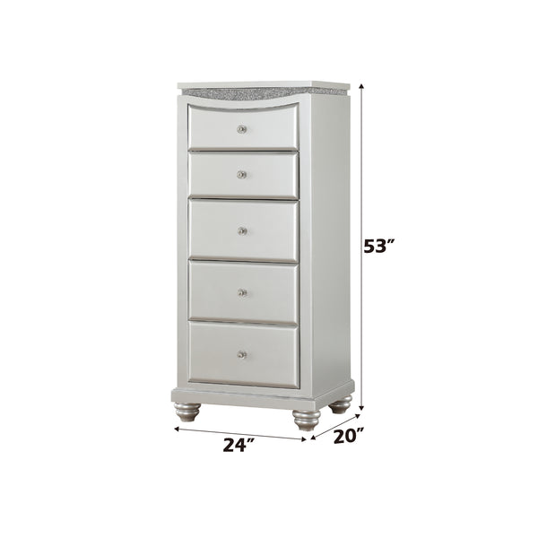English Elm Maverick Platinum Finish Dresser with 9 Drawers, Crystal Knobs, Rhinestone Inlay, Felt Top Drawer - Luxurious Storage Silver 53 L x 25 W x 21 H B2726P247646