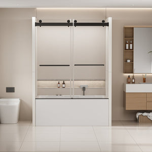 English Elm 56-60 in Frameless Bypass Tub Shower Door Soft Close Tempered Glass Brushed Nickel W1920P385333